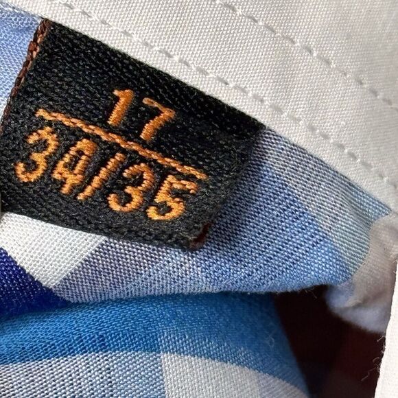 Tiglio Luxe Doppio Ritorio Sz 17 34/35 Cotton Button Shirt Blue Red Orange Plaid - Picture 7 of 11